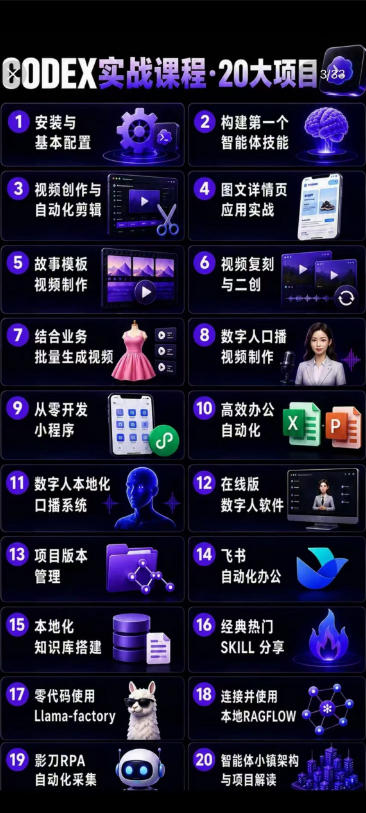 Codex智能体实战全能课｜0基础从搭建技能到自动化落地，视频剪辑-办公-知识库-数字人全场景变现教程-一起网赚吧