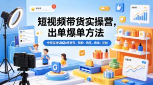 短视频带货实操营，出单爆单方法，全程实操讲解如何起号、涨粉、选品、出单、投放-一起网赚吧