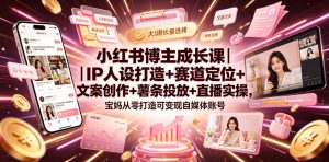 小红书博主成长课｜IP人设打造+赛道定位+文案创作+薯条投放+直播实操，宝妈从零打造可变现自媒体账号-一起网赚吧