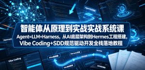 智能体从原理到实战系统课Agent=LLM+Harness，从AI底层架构到Hermes工程搭建，Vibe Coding+SDD规范驱动开发全栈落地教程-一起网赚吧