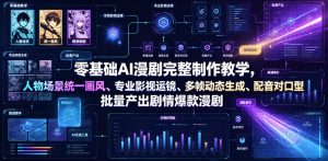 零基础AI漫剧完整制作教学,人物场景统一画风、专业影视运镜、多帧动态生成、配音对口型,批量产出剧情爆款漫剧-一起网赚吧